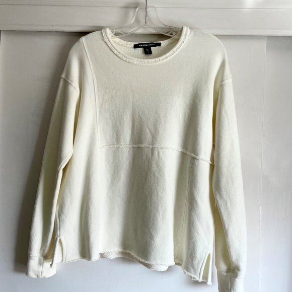 Fifteen Twenty Long Sleeve Raw Hem Top S French Terry Scoop Sweatshirt Cream - Picture 13 of 14